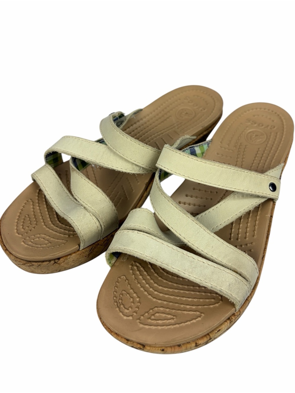 Crocs Women Cream Strappy Cork Wedge Sandals Size 7